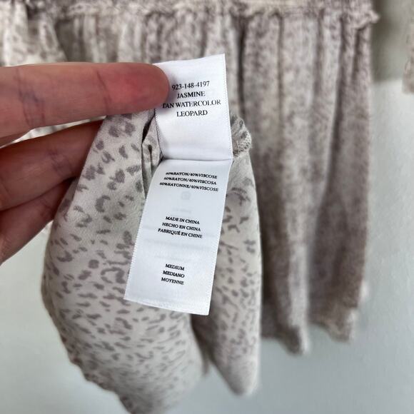 Rails Jasmine Tan Watercolor Leopard Mini Dress Womens Medium Smocked Waist Boho - Picture 10 of 10